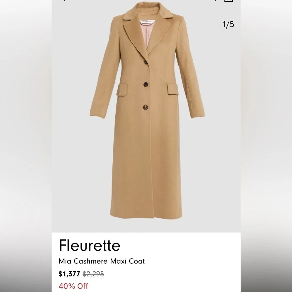 💫 FLEURETTE Mia Brown Camel Cashmere Classic Luxury Long Maxi Coat Trench Size 6